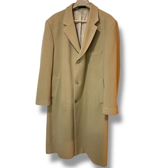 Size 48R Chaps Mens Overcoat Cashmere Blend Light Brown Tan - Picture 1 of 9